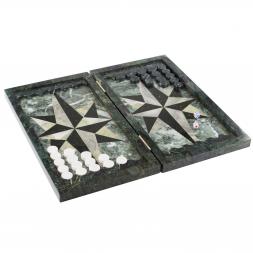 Настольные нарды &amp;quot;Звезда&amp;quot; офиокальцит / черный змеевик