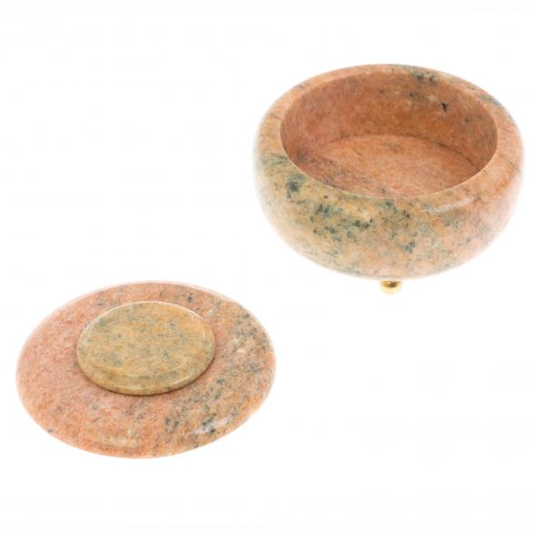 Шкатулка круглая из розового мрамора 15х15х10 см 129904