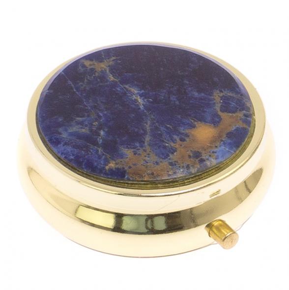 Таблетница на 3 отсека камень содалит цвет золото 125538