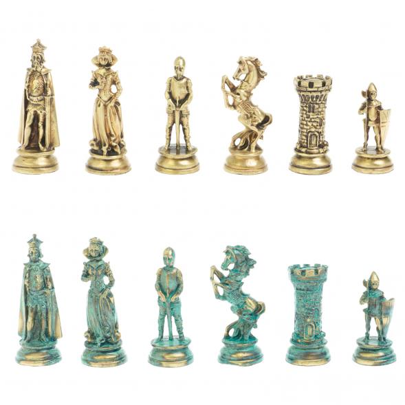 Шахматы &amp;quot;Средневековые рыцари&amp;quot; фигуры бронза / патина 44х44 см змеевик 128395
