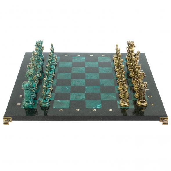 Шахматы &amp;quot;Средневековые рыцари&amp;quot; фигуры бронза / патина 44х44 см змеевик 128395
