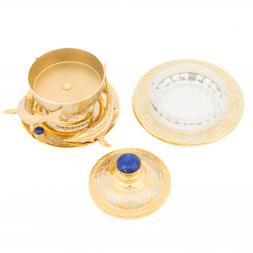 Икорница &amp;quot;Три стерлядки&amp;quot; камень лазурит в подарочной упаковке Златоуст