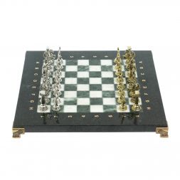 Шахматы "Подвиги Геракла" доска 28х28 см из мрамора и змеевика