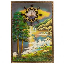 Часы с картиной &amp;quot;Дельфины на закате&amp;quot; 45х65 см каменная крошка