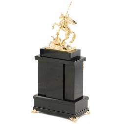 Каминные часы из малахита "Георгий Победоносец" с бронзовым литьем