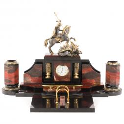 Настольный набор &amp;quot;Георгий Победоносец&amp;quot; из яшмы и бронзы