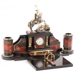 Настольный набор &amp;quot;Георгий Победоносец&amp;quot; из яшмы и бронзы