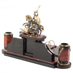 Настольный набор &amp;quot;Георгий Победоносец&amp;quot; из яшмы и бронзы