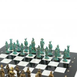 Шахматы &amp;quot;Отечественная война 1812 г. &amp;quot; фигуры бронза / патина 40х40 см мрамор
