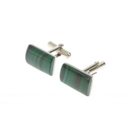 Набор запонки прямоугольные малые и зажим для галстука малахит