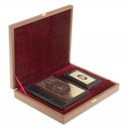 Подарочный набор &amp;quot;Держава&amp;quot; ежедневник и визитница из черной кожи