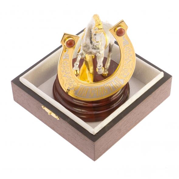 Сувенир &amp;quot;Конь с подковой на счастье&amp;quot; камень яшма, бронза 113779