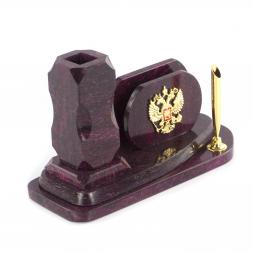 Визитница настольная "Герб РФ" камень змеевик