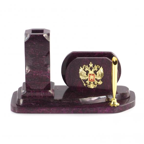 Визитница настольная &amp;quot;Герб РФ&amp;quot; камень змеевик 113478
