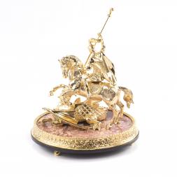 Статуэтка из бронзы "Георгий Победоносец" на каменной подставке из яшмы