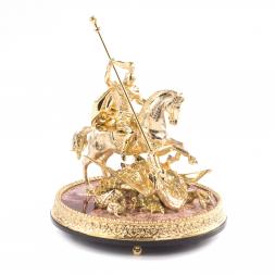 Статуэтка из бронзы "Георгий Победоносец" на каменной подставке из яшмы