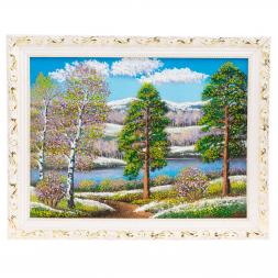 Картина "Весенний пейзаж" белый багет 46х36 см, каменная крошка