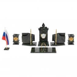 Канцелярский набор с гербом и флагом России камень змеевик