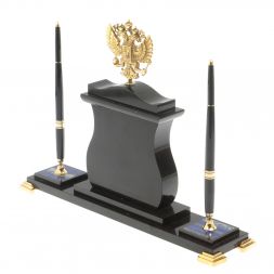 Настольные часы "Герб России" с ручками из лазурита