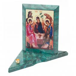 Икона с подсвечником Святая Троица средняя из змеевика 12х12х13 см