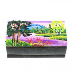 Шкатулка "Купюра. Летний пейзаж" из змеевика