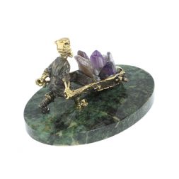Статуэтка &amp;quot;Старатель с тачкой&amp;quot; из бронзы камень аметист