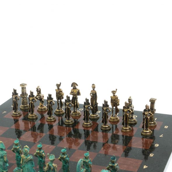 Шахматы &amp;quot;Отечественная война 1812 г. &amp;quot; фигуры бронза / патина 40х40 см лемезит 128397