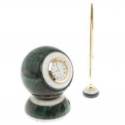 Настольные часы "Шар Антистресс" из змеевика 10 см с ручкой