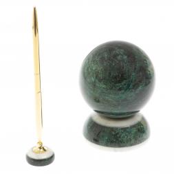 Настольные часы "Шар Антистресс" из змеевика 10 см с ручкой