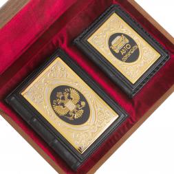 Подарочный набор &amp;quot;Автомобилист&amp;quot; обложка для автодокументов и ежедневник из черной кожи