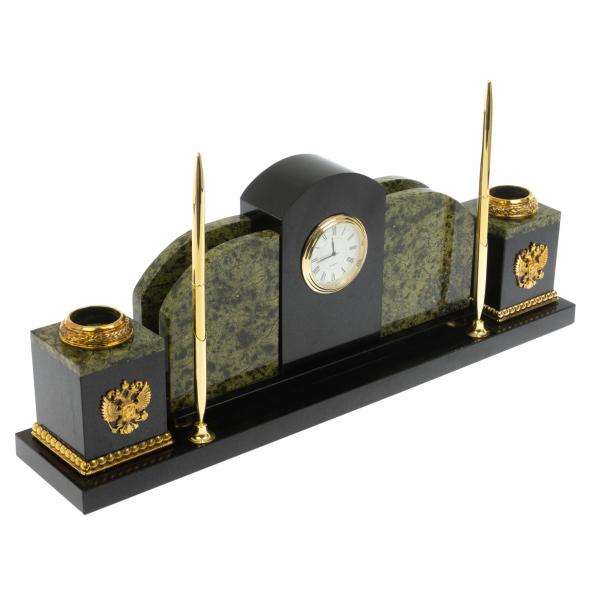 Настольный письменный набор с символикой России, камень змеевик 113436