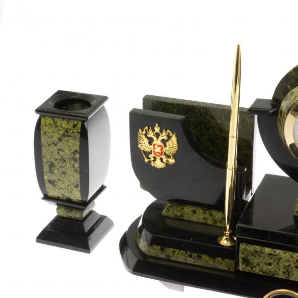 Письменный набор &amp;quot;Престиж&amp;quot; с символикой России камень змеевик 113252
