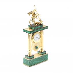 Каминные часы &amp;quot;Святой Георгий&amp;quot; из малахита и бронзы Златоуст