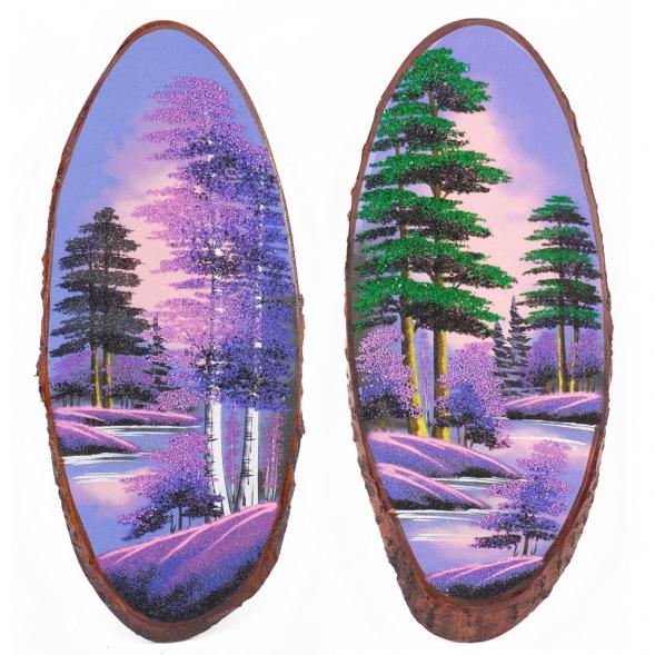 Панно на срезе дерева &amp;quot;Рассвет&amp;quot; вертикальное 70-75 см каменная крошка 111069