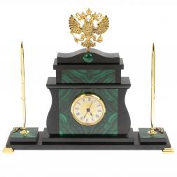 Настольные часы &amp;quot;Герб России&amp;quot; с ручками из малахита