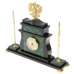 Настольные часы &amp;quot;Герб России&amp;quot; с ручками из малахита