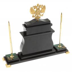 Настольные часы &amp;quot;Герб России&amp;quot; с ручками из малахита