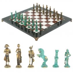 Шахматы &amp;quot;Отечественная война 1812 г. &amp;quot; фигуры бронза / патина 40х40 см мрамор лемезит