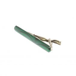 Набор запонки восьмиугольные и зажим для галстука камень малахит