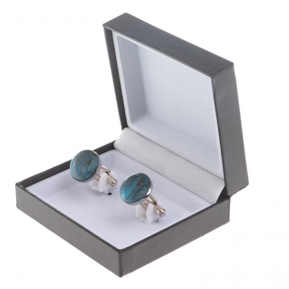 Запонки камень голубой апатит круглые 124410