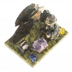 Сувенирная статуэтка "Гном камнерез" бронза камень