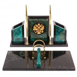 Письменный набор &amp;quot;Канцелярский&amp;quot; с гербом камень змеевик