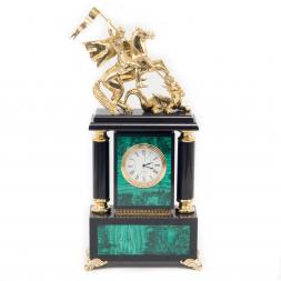 Часы из натурального малахита &amp;quot;Георгий Победоносец&amp;quot;