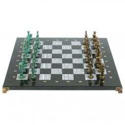 Шахматы &amp;quot;Отечественная война 1812 г. &amp;quot; фигуры бронза / патина 40х40 см серый мрамор