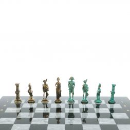 Шахматы &amp;quot;Отечественная война 1812 г. &amp;quot; фигуры бронза / патина 40х40 см серый мрамор
