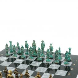 Шахматы &amp;quot;Отечественная война 1812 г. &amp;quot; фигуры бронза / патина 40х40 см серый мрамор