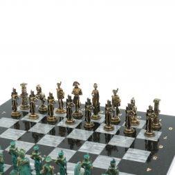 Шахматы &amp;quot;Отечественная война 1812 г. &amp;quot; фигуры бронза / патина 40х40 см серый мрамор
