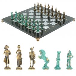 Шахматы &amp;quot;Отечественная война 1812 г. &amp;quot; фигуры бронза / патина 40х40 см серый мрамор