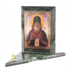 Икона с подсвечником Святой Лука средняя из змеевика 12х12х13 см