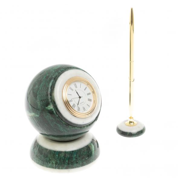 Настольные часы &amp;quot;Шар Антистресс&amp;quot; из змеевика 10,5 см с ручкой 129640